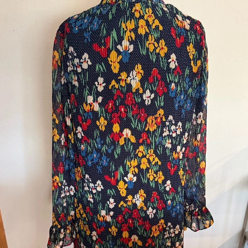 Tory Burch sz 4 Navy Floral Long Sleeve Dress with Ruffle Collar great condition - Picture 7 of 11